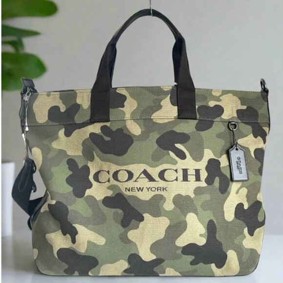 Coach Tote 38 Camo Print Large Canvas Tote Leather Carry-All Shoulder Bag CL396 - Picture 8 of 8